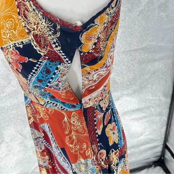 Laundry By Shelli Segal Boho Gold Asymmetrical Hem Sleeveless Midi Dress Size 6 - Picture 4 of 10